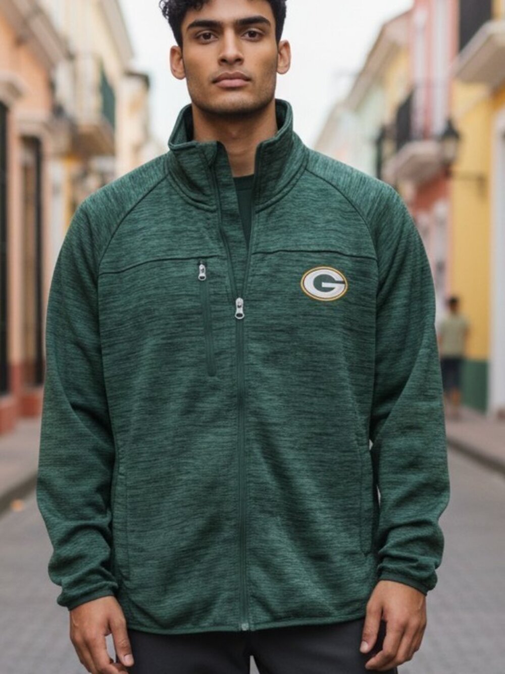 NWOT GIII NFL (XL) GREEN BAY PACKER Zip Up Green Heather Fleece Lined Swtsht